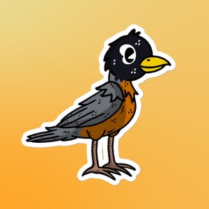 Etiqueta engomada troquelada de vinilo de Robin estadounidense de dibujos animados / Obra de arte de pájaro lindo / Regalo para amante de la observación de aves / Computadora portátil, Planificador, Teléfono, Botella de agua y Calcomanía para auto