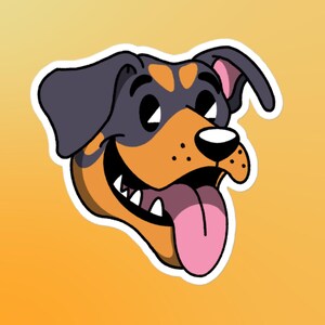 Dibujos animados Rottweiler vinilo troquelado pegatina / lindo perro ilustraciones / regalo para amantes de los perros / computadora portátil, teléfono, planificador, botella de agua y calcomanía de coche / arte