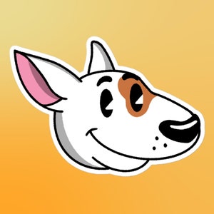Etiqueta engomada troquelada de vinilo de Bull Terrier de dibujos animados / Etiqueta engomada linda del perro Terrier / Regalo para los amantes de Terrier / Laptop, teléfono, planificador, botella y etiqueta del coche
