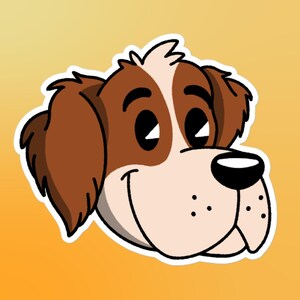 Dibujos animados San Bernardo vinilo troquelado pegatina / lindo perro ilustraciones / regalo para los amantes de los perros / computadora portátil, caja del teléfono, planificador, botella de agua y etiqueta del coche