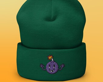 Geborduurde Cartoon Paarse Bomb Cuffed Beanie