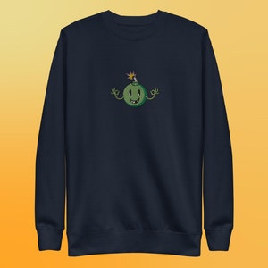 Embroidered Cartoon Sour Apple Bomb Unisex Premium Sweatshirt