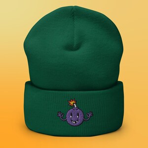 Embroidered Cartoon Purple Bomb Cuffed Beanie