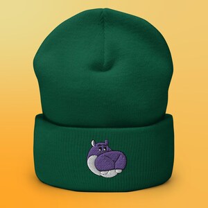 Gorro bordado con vuelta de hipopótamo de dibujos animados