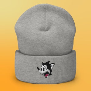 Gorro con vuelta bordado de lobo negro de dibujos animados