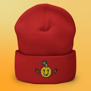 Embroidered Cartoon Yellow Bomb Cuffed Beanie