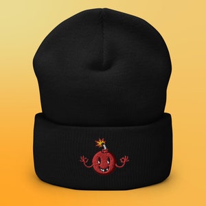 Embroidered Cartoon Red Bomb Cuffed Beanie