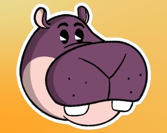 Autocollant découpé en vinyle hippopotame de dessin animé | Safari Hippopotame Lowbrow Art | Ordinateur portable, étui de téléphone, bouteille d'eau, autocollant de voiture | Oeuvre d'animaux