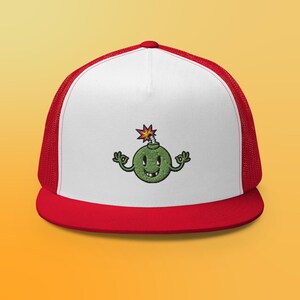 Embroidered Cartoon Sour Apple Bomb Trucker Cap