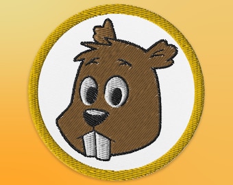 3" Cartoon Beaver Embroidered Iron On patch | Beaver Sew On Patch | Outdoor Wilderness Beaver Patch for Animal Lovers | Denim Jacket Patch