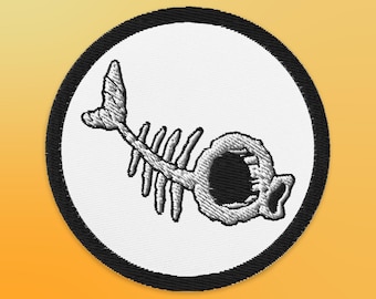 Parche de hierro bordado de hueso de pescado de dibujos animados de 3 "- Blanco / Parche cosido de pesca / Regalo para los amantes de la pesca / Parche para chaquetas, sombreros y ropa