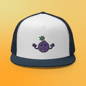 Embroidered Cartoon Grape Bomb Trucker Cap