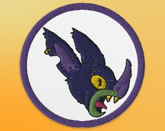 3" Cartoon Bat Embroidered Iron On Patch | Spooky Bat Sew On Patch | Punk Bat Illustration | Denim Jacket Patch | Gift for Bat Lovers