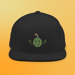 Sombrero Snapback de bomba verde de dibujos animados