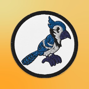 3" Cartoon Blue Jay bordado hierro en parche / Blue Jay coser en parche / regalo para los amantes de las aves / Birding Patch / Denim Jacket Patch / Bird Art