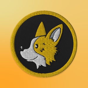 3" Cartoon Corgi Embroidered Iron On Patch -Black Background | Corgi Dog Sew On Patch | Gift for Corgi Lovers | Jacket, Hat & Clothing Patch