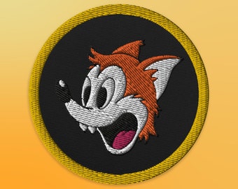 3 "Zorro rojo de dibujos animados bordado hierro en parche / Happy Dog Coser en parche / Wilderness Wolf Patch / Lowbrow Patch para chaqueta, sombrero y ropa