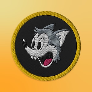 3 "Cartoon grauer Wolf gesticktes Aufbügler | Happy Dog Sew On Patch | Wilderness Wolf Patch | Lowbrow Aufnäher für Jacke, Hut & Kleidung