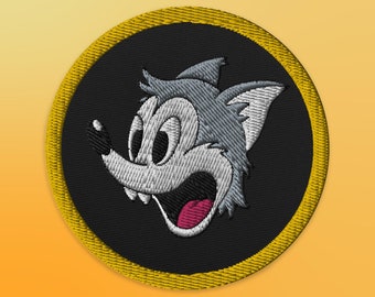 3 "Cartoon grauer Wolf gesticktes Aufbügler | Happy Dog Sew On Patch | Wilderness Wolf Patch | Lowbrow Aufnäher für Jacke, Hut & Kleidung