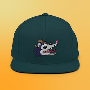Cartoon Cowboy Possum Embroidered Snapback Hat