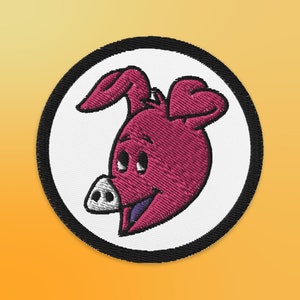 Parche de hierro bordado de cerdo de dibujos animados de 3 "/ Parche para coser / Chaqueta, Sombrero, Parche de ropa / Regalo para los amantes del cerdo / Obra de arte Lowbrow / Arte animal