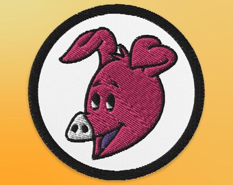3&quot; Cartoon Pig Embroidered Iron On Patch | Sew On Patch | Jacket, Hat, Clothing Patch | Gift for Pig Lovers | Lowbrow Artwork | Animal Art