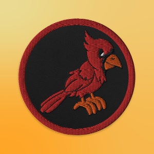 3&quot; Red Cardinal Embroidered Iron On Patch | Cartoon Cardinal Art | Denim Jacket Patch | Sew On Patch | Outdoors Birding Patch | Wilderness