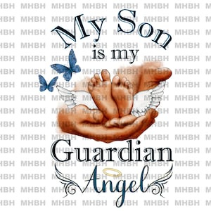 Mi Hijo es mi Ángel de la Guarda ~ PNG - Sublimación - Camiseta - Imagen Digital - Memorial - Cielo - Alas de Ángel - Recién Nacido