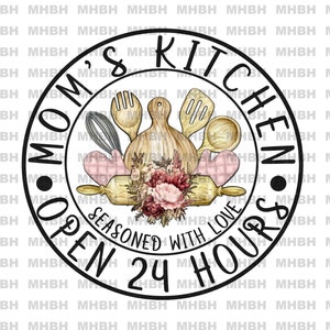 Mom's Kitchen ~ Gekruid met liefde ~ PNG - Sublimatie - Handdoek - Pannenlap - Koffiemok - Digitaal beeld- Schort