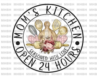 Mom&#39;s Kitchen ~ Seasoned with Love ~ PNG - Sublimation - Towel - Potholder - Coffee Mug - Digital Image- Apron