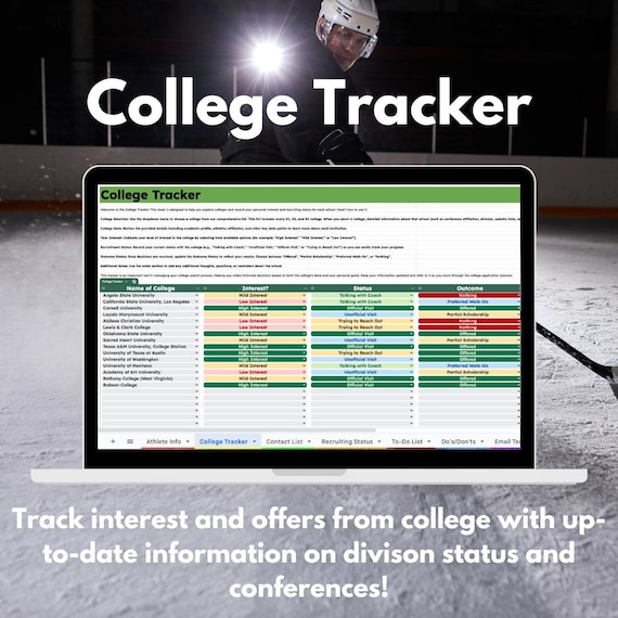 College Recruiting Status Tracker | Student Athlete Scholarship Log (Google Sheet)