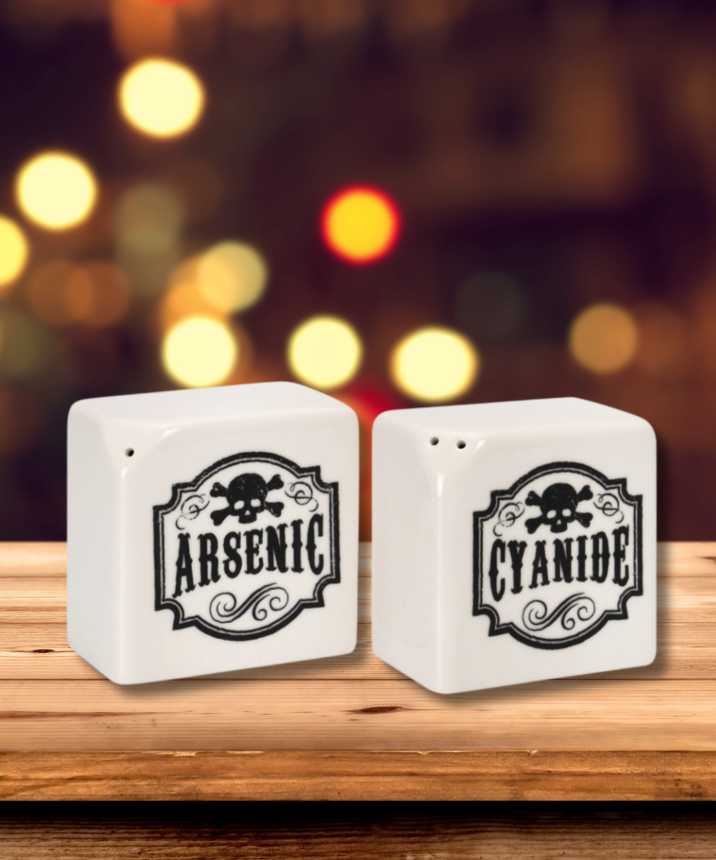 Ceramic Salt and Pepper Shakers Set Gothic Apothecary Style Arsenic and