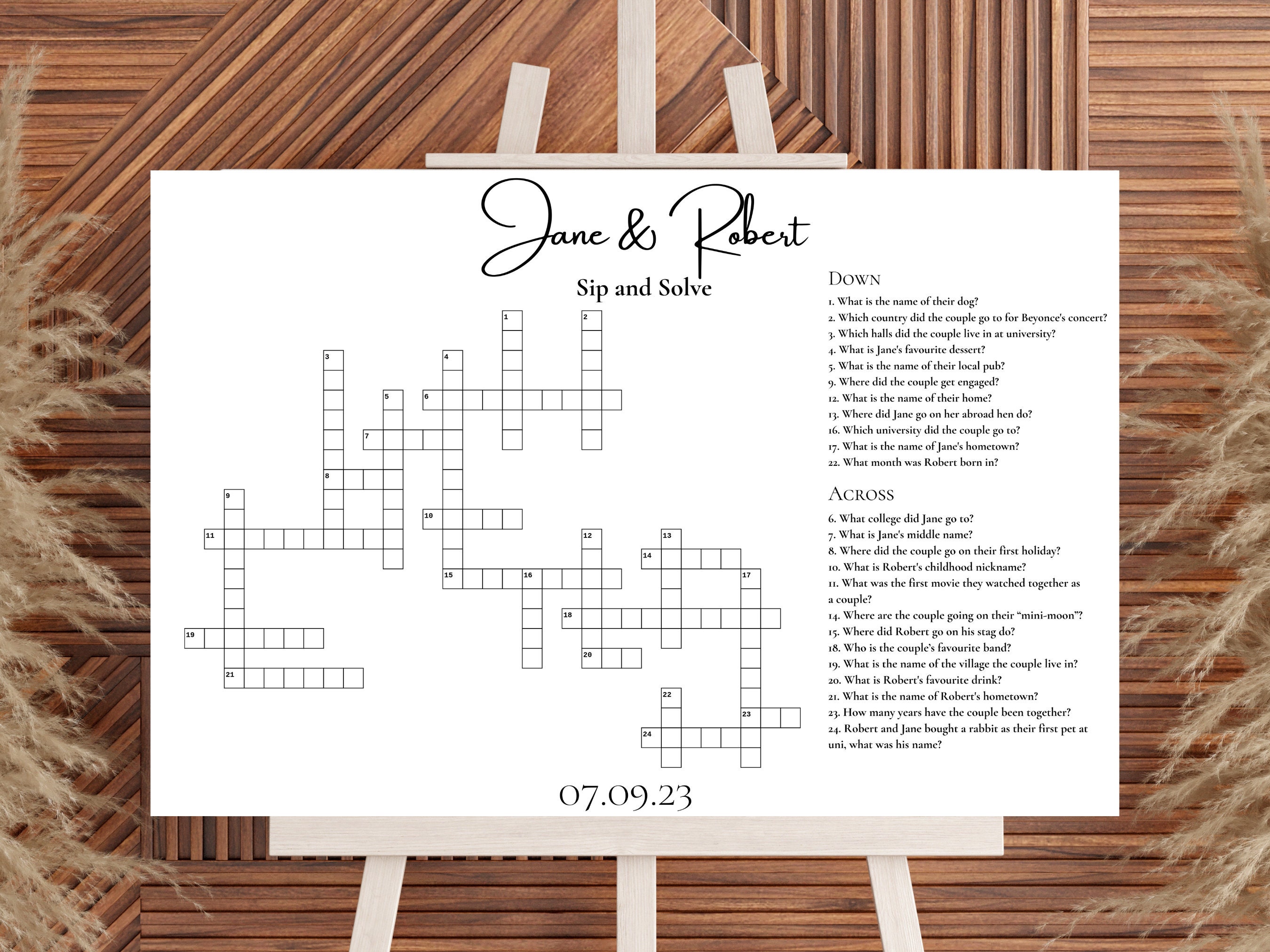Custom Wedding Crossword Puzzle Large Sip and Solve Crossword for Custom Wedding Crossword Puzzle Large Sip and Solve Crossword for