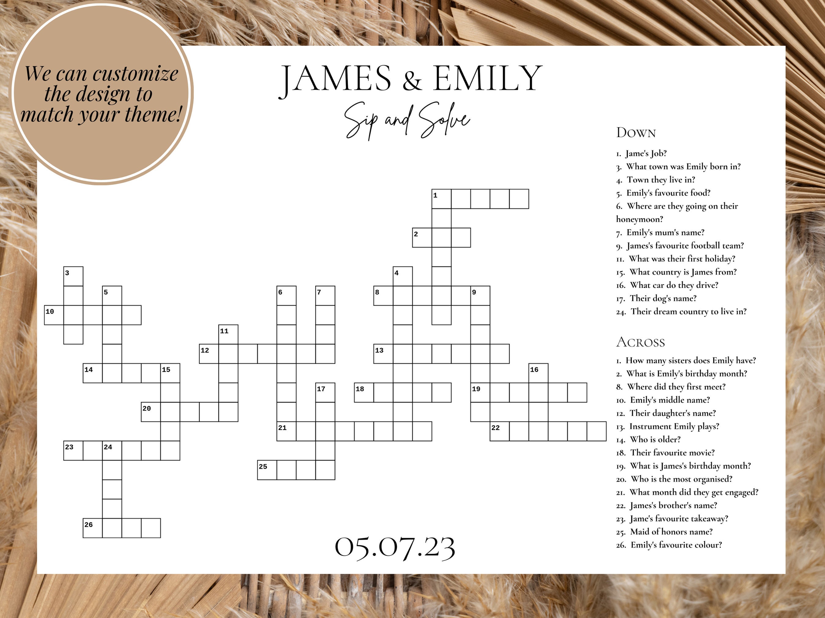 Custom Wedding Crossword Puzzle Bridal Shower Game 45 OFF