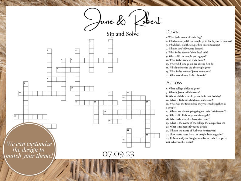 Custom Wedding Crossword Puzzle Large Sip and Solve Crossword for Custom Wedding Crossword Puzzle Large Sip and Solve Crossword for