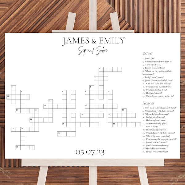 Custom Wedding Crossword Puzzle Large Sip and Solve Crossword for Wedding Party Games for Reception Wedding Guest Puzzle hochzeitsspiele