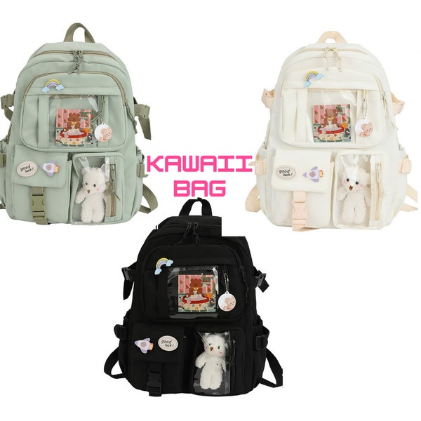 Kawaii Women - Sac à dos pour fille, sac à dos grande capacité, cartable multipoches en nylon pour femme, sacs pour ordinateur portable universitaire