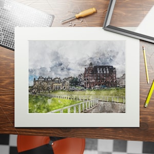 St. Andrews (Old-Course) Golf Aquarell Malerei | Kultiges Golf Bild | Leinwanddruck | Geschenk für Ihn | Büro Haus Kunst