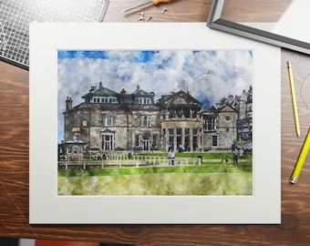 St Andrews Old Course Watercolor Painting: Scottish Golf Art Canvas Print