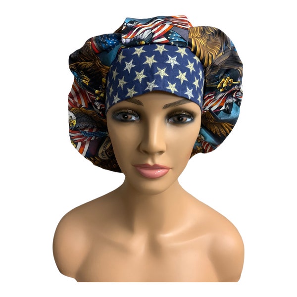 4th of July Eagles, Bouffant, Scrub, Surgical, Bonnet or Hair Covering Hat