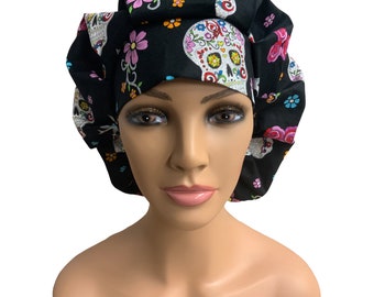 Sugar Skulls,  Bouffant, Scrub, Surgical, Bonnet or Hair Covering Hat