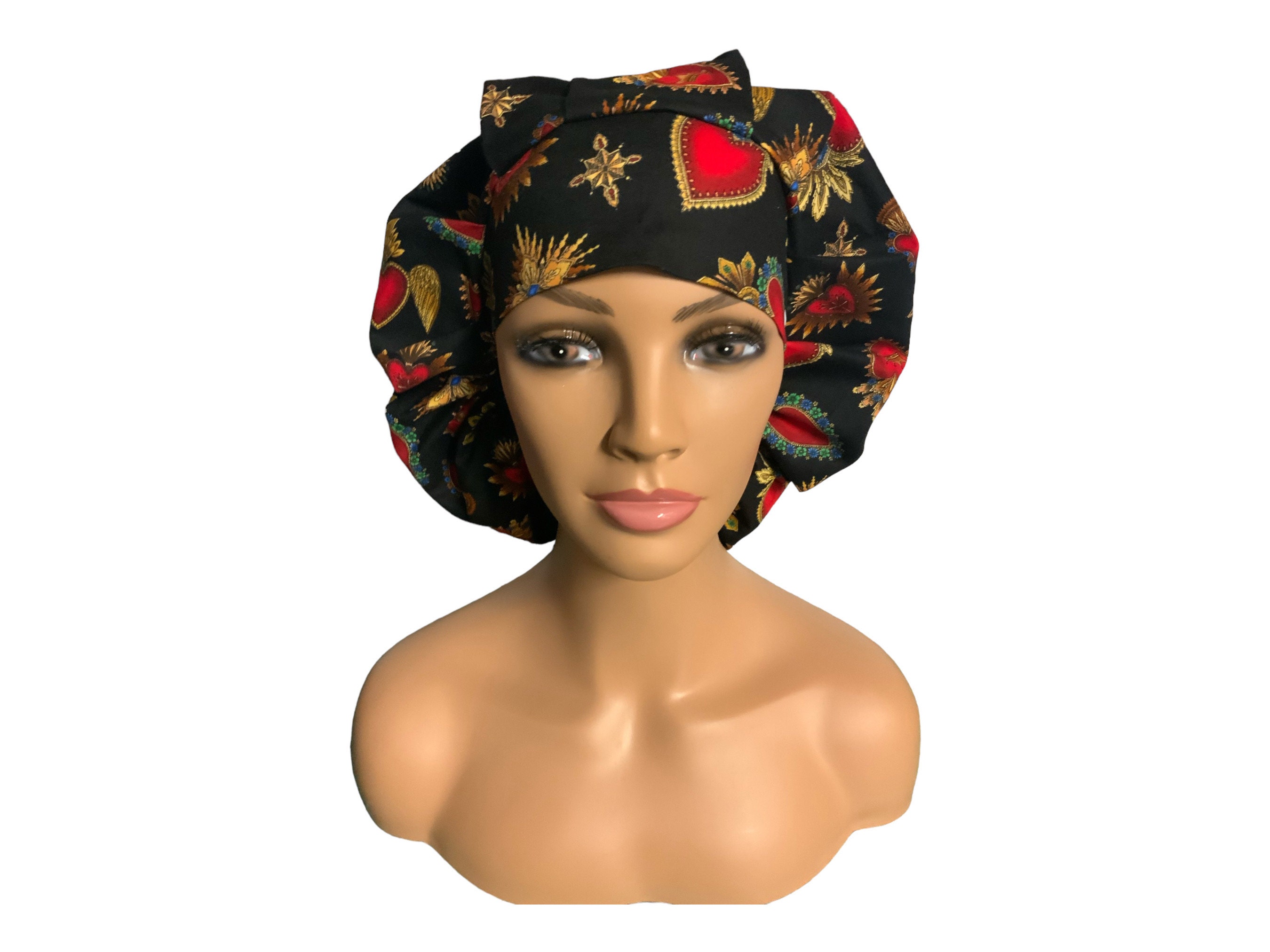 Jeweled Hearts, Bouffant, Scrub, Surgical, Bonnet or Hair Covering Hat