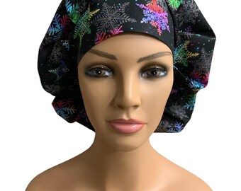 Christmas, Winter Colorful Snowflake. Bouffant, European or Surgeons, Scrub, Surgical, Bonnet, Hair Covering