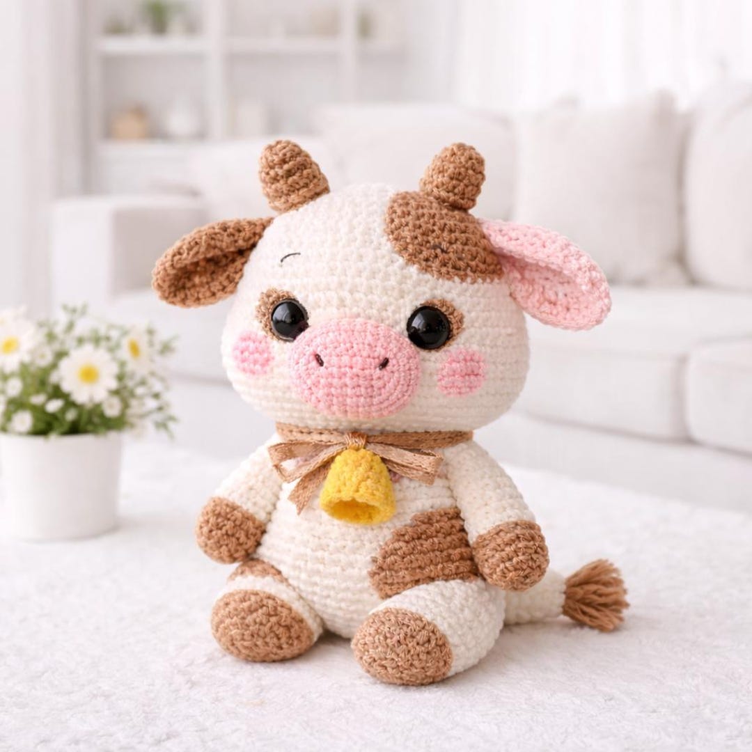 Jkioump Peluche Vache, 45cm Doux Doudou Vache Qui Court, Adorable Peluche d'animal Fermier, Décoration Chambre, pour Réconfort Maison Bureau Voiture Crèche Chambre Hôtel Camping
