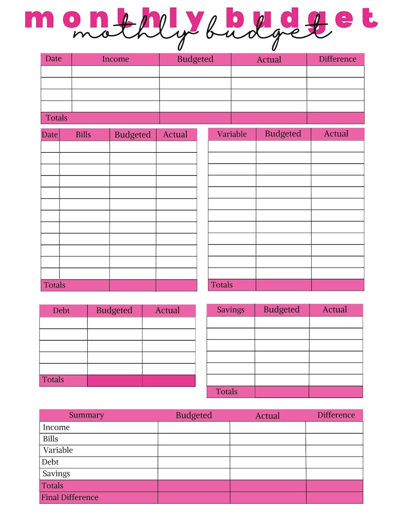 Script Budgets Monthly Budget Planner - Etsy
