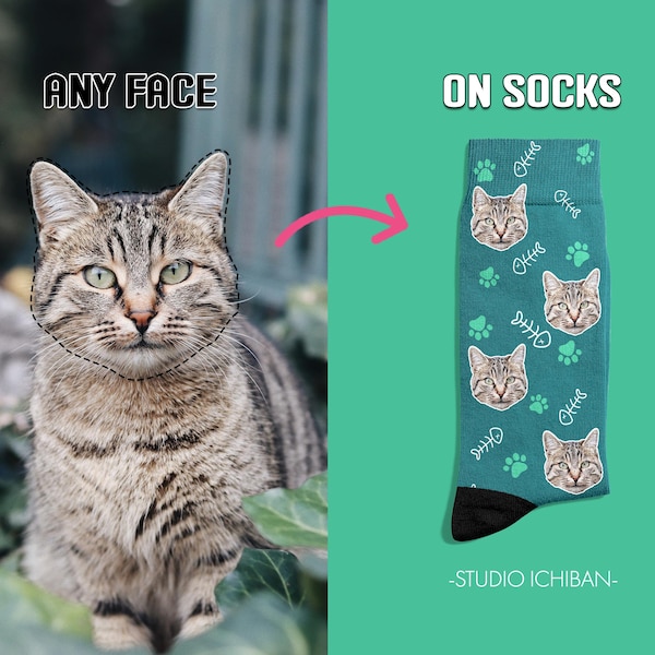 Custom Cat - Socks, Cute Face, Personalized Photo, Cat Lover, Cat Mom Gift, Cat Dad Gift, Pet Photo, Cute Cat, Custom Sock, Fathers Day Gift