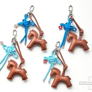 Leather Horse Keychain with Lucky Chinese Knot | Year of the Horse Good Luck Charm | Fortune Wealth Knot | Handmade Charm