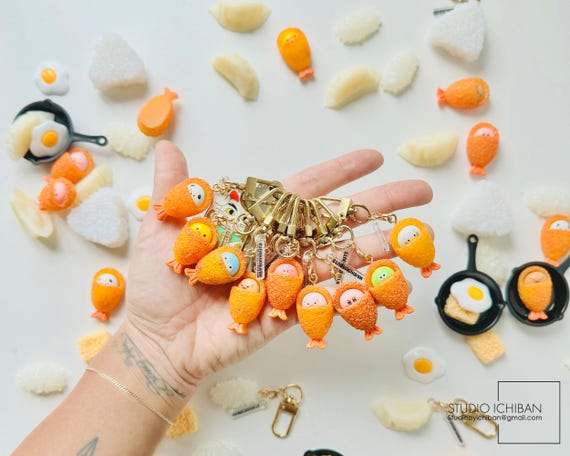 Handcrafted Foodie Keychain: Fried Tempura, Onigiri, Ramen Egg