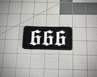 666/999 Religion Biker Patch, Embroidered Canvas (1.75 x 3.5 Inches)