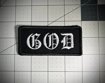 GOD Embroidered Patch - Religious Biker Applique (1.75 x 3.5 Inches)